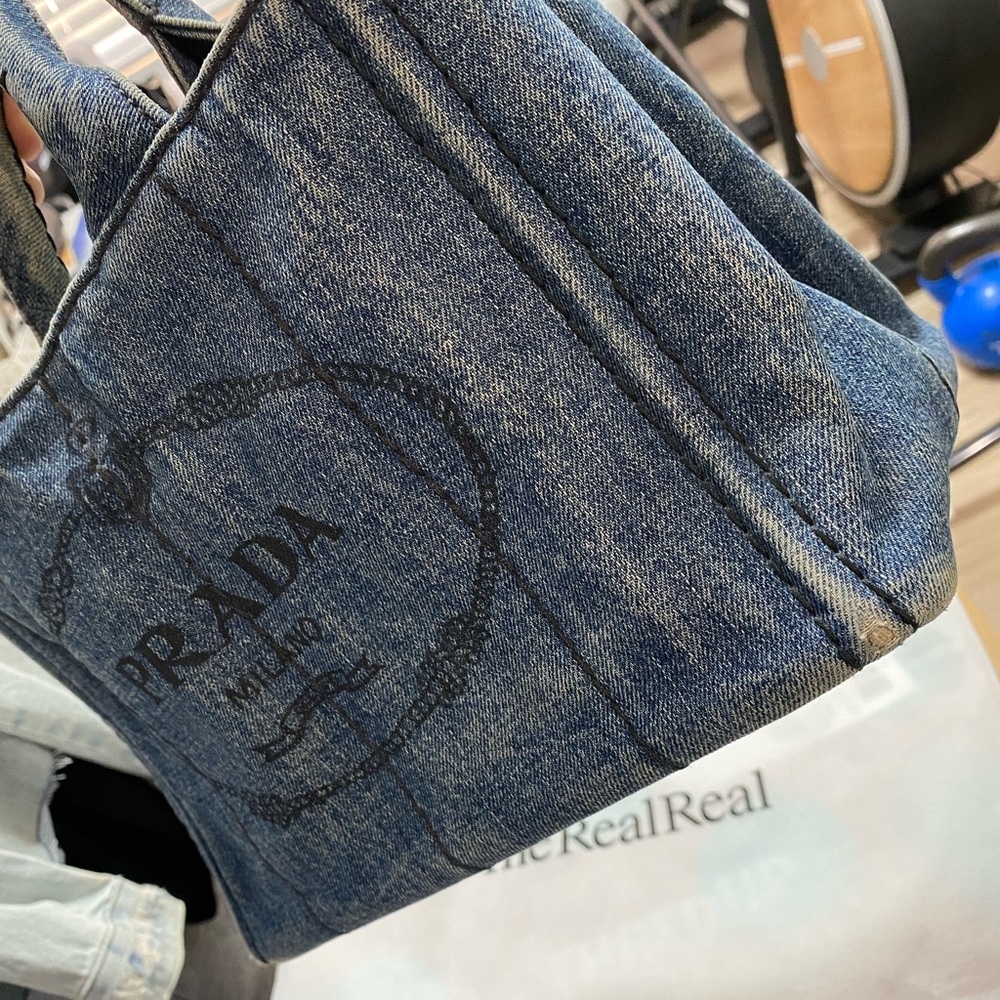 Prada Blue Denim Tote with Logo - Picture 8 of 13